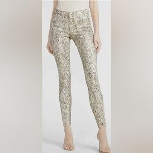 Snakeskin Print Metallic Foil Mid-rise Skinny Stretch Denim Jeans By Express